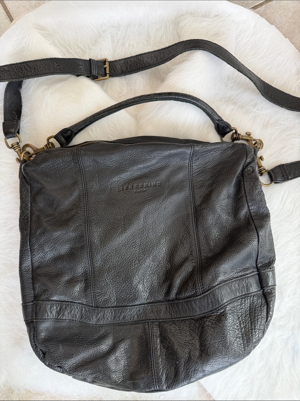 Liebeskind Black Leather Shoulder Bag with Brass Hardware